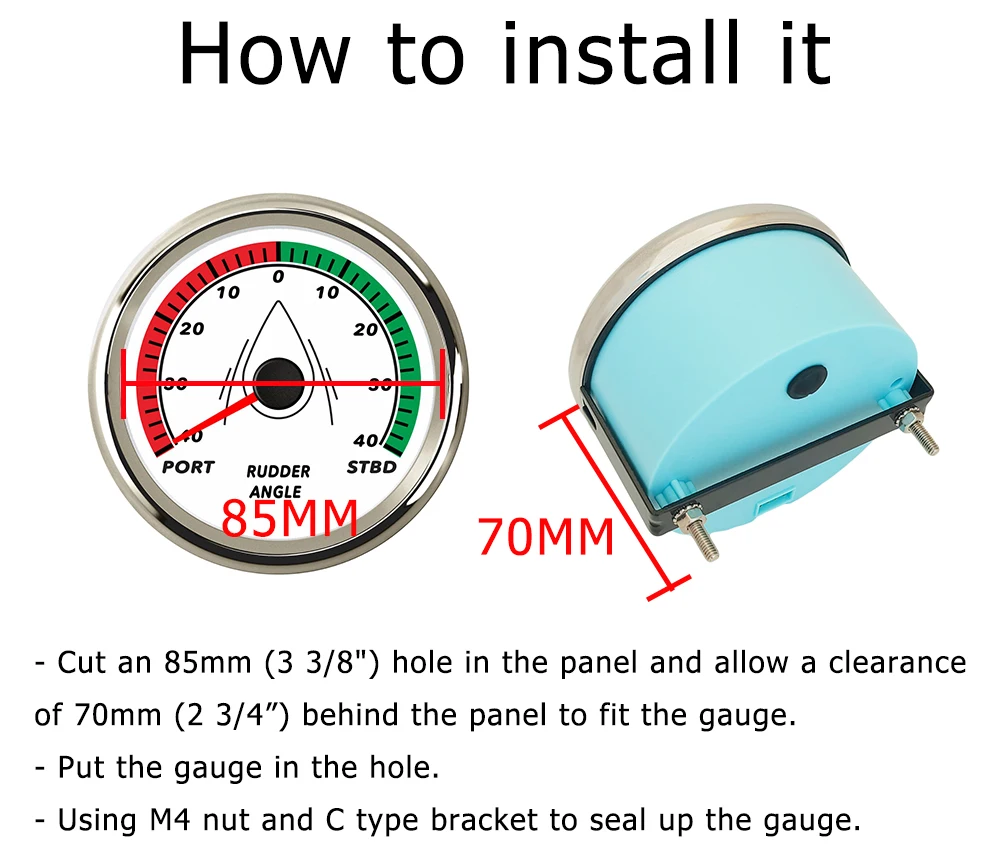 KUS Waterproof Angle Bar Indicator Gauge With Rudder Sensor 52mm - Foto 2