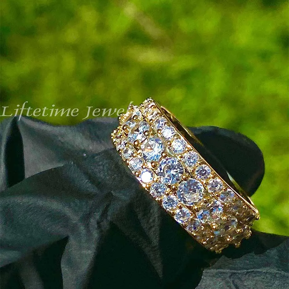 Fashion Selling Hiphop Luxury 18k Gold Plated Unisex Iced Out Cz Royal Lab Diamond Ring