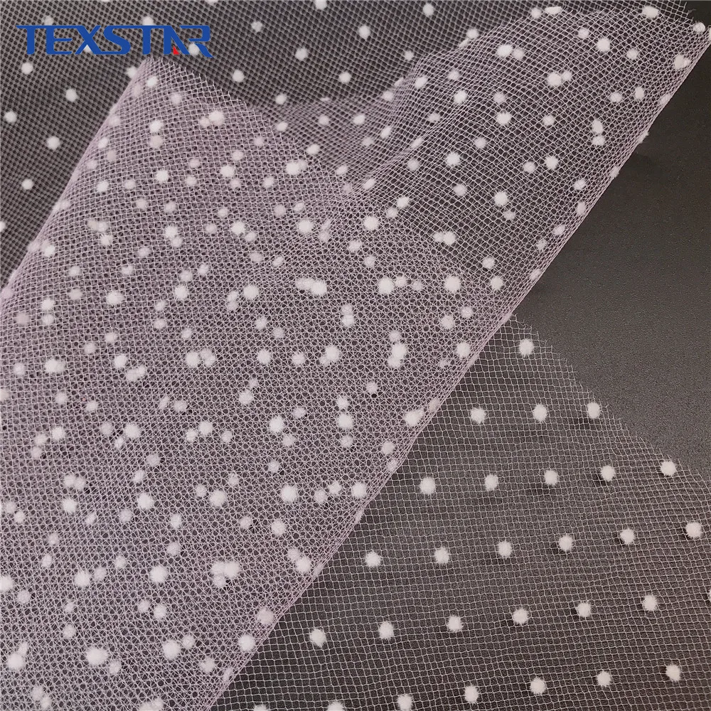 Высококачественная швейцарская сетчатая ткань для платья из 100% полиэстера в горошек с рисунком