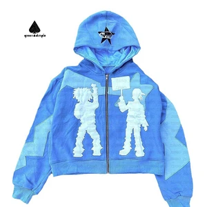 Y2K High Street Style Hooded Cardigan American Fashion Brand with Front Logo Hip-hop Style Letter Patch Hoodie for Winter