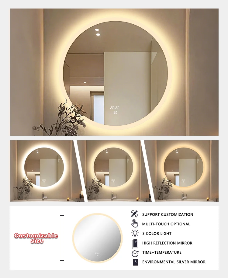 product hot sale hotel circle smart led mirror modern bathroom smart mirror touch switch adjustable led bathroom mirror with led light-4