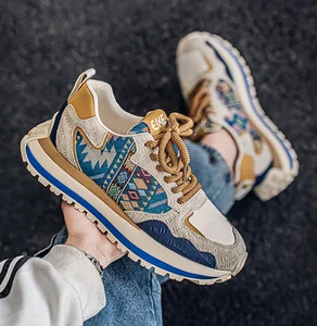 Men's Fashion Trendy Embroidery Sports Shoes Comfortable Thick Sole Height-increasing Casual Chunky Sneaker Shoes for Men