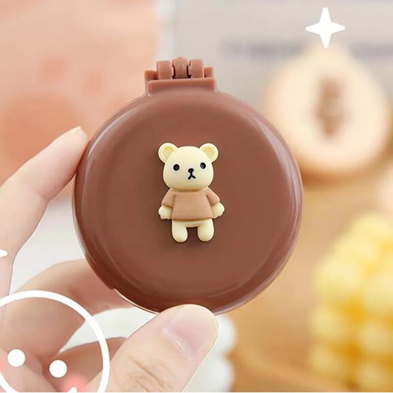 Wholesale Plastic Folding Pocket Cartoon Bear HairBrush Hair Comb With Makeup Mirror Mini Foldable Cute Travel Round Hair Brush