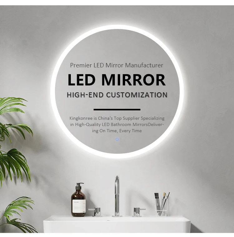 Modern Round LED Bathroom Mirror with Touch Screen Anti-Fog Smart ...