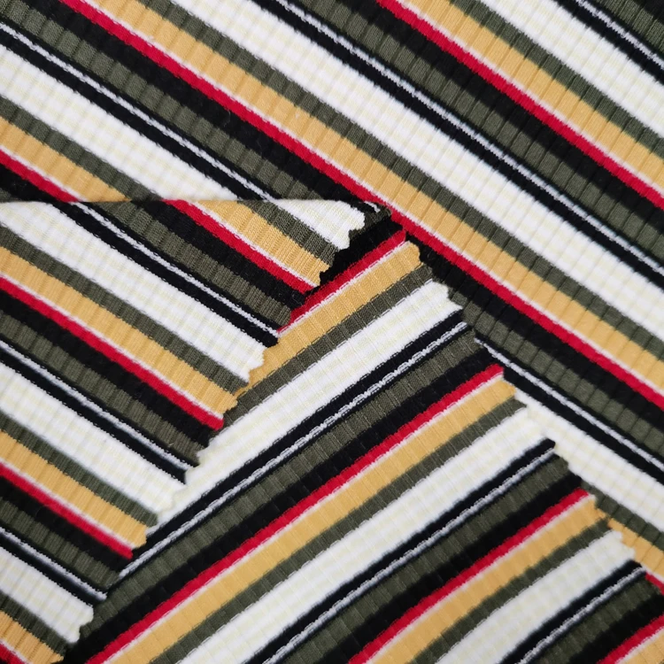 Горячая Распродажа, вискоза, полиэстер, спандекс, полосатая пряжа, окрашенная ткань в рубчик, модная женская трикотажная ткань для платья 250 г/м2