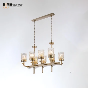 Top design indoor decorative restaurant 8 light iron metal hanging glass fabric chandelier