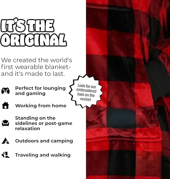 Quilted Plaid Pattern Hoodie Character-Designed Wearable Blanket Perfect Birthday Gift for Adults Kids Women Moms Mother's Day