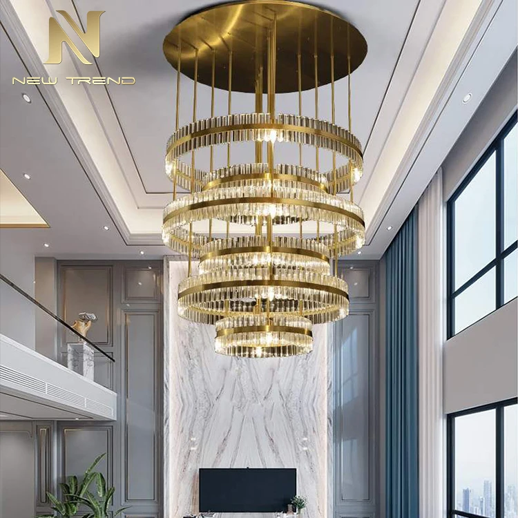 CPL-185 Contemporary Design Indoor Decoration Hotel Villa Staircase Modern Ring Metal Crystal Luxury LED Chandelier Pendant Light
