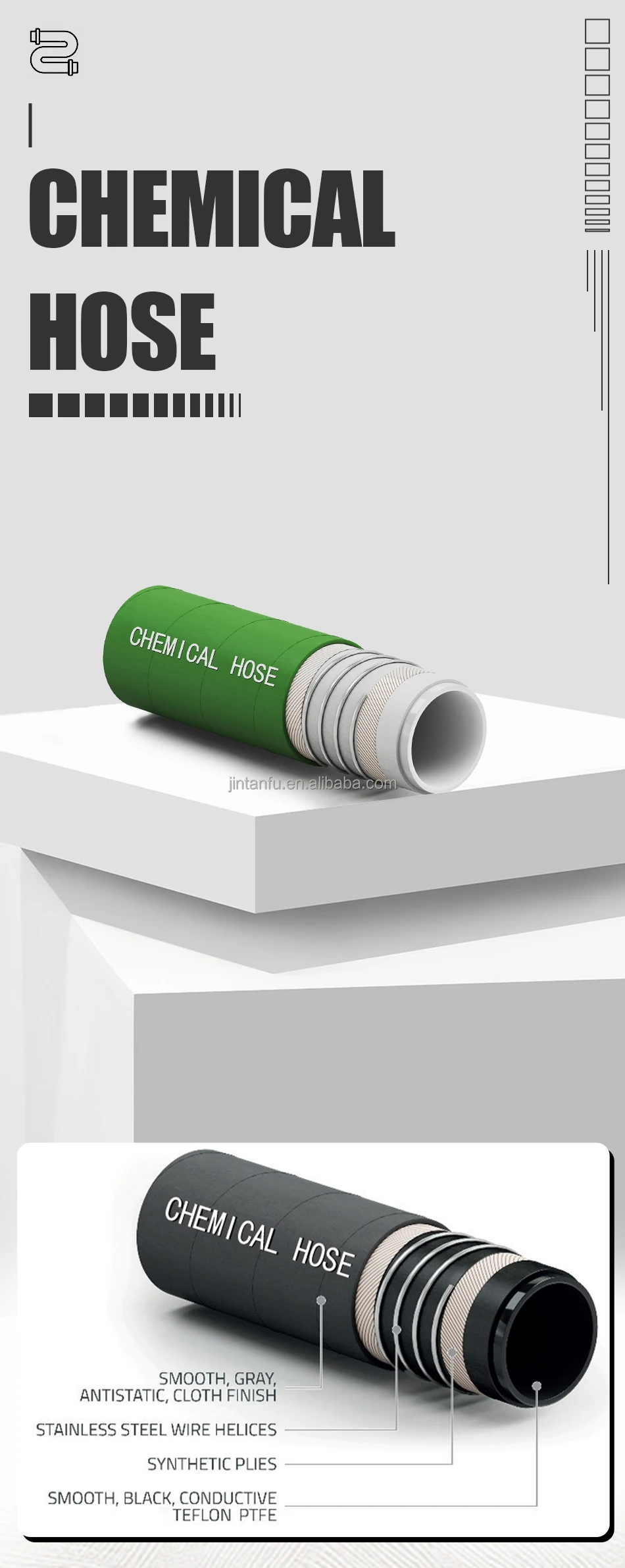 Customized Uhmwpe Chemical Hose Flexible Sulfuric Acid Resistant Spray