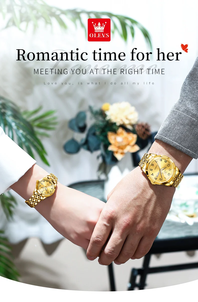 OLEVS 9970 2026 New Fashion Stainless Steel Band Lover's Watch Pair Men and Women Set Wristwatches Luxury Gifts Couple Watches