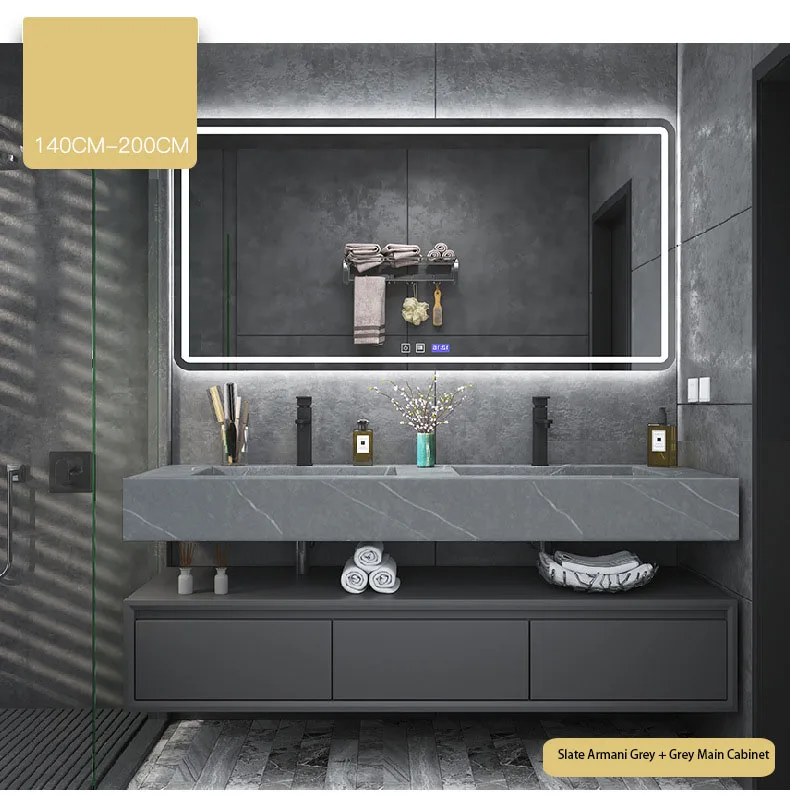Modern Hotel American Floating Bathroom Vanity With Led Mirror