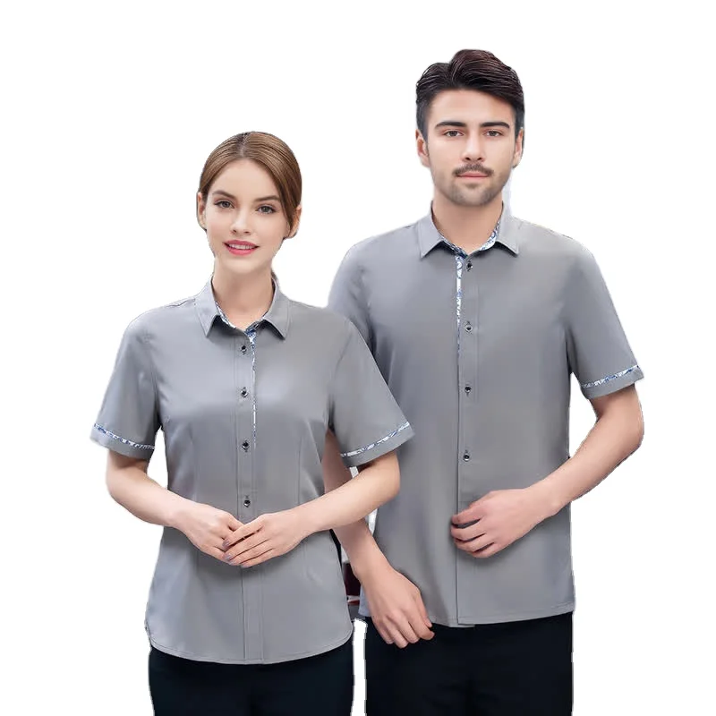 Customized Blue and White Porcelain Color Matching Polo Shirt Hotel Room Uniform Work Uniform Printed Embroidery logo
