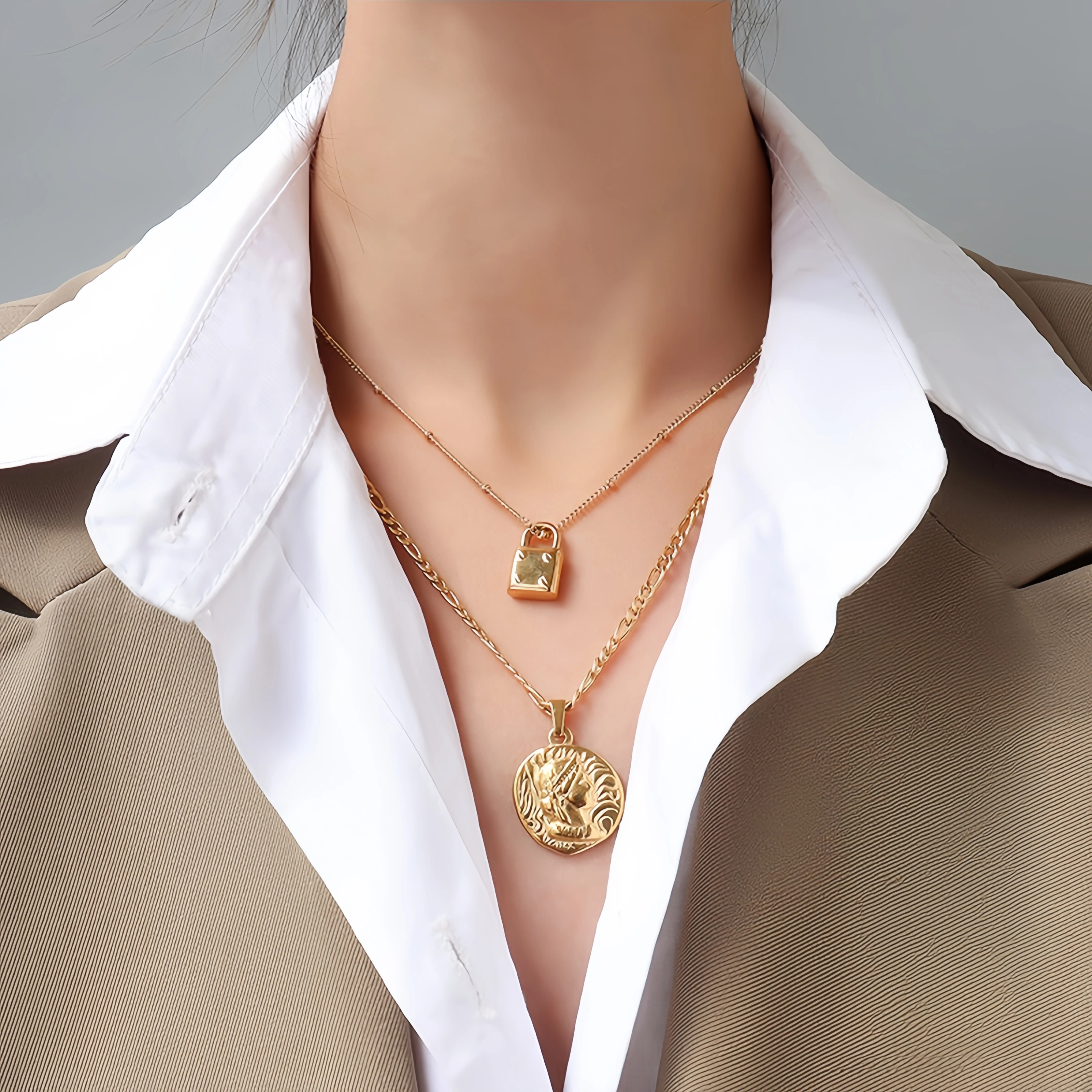 18K Gold Copper Alloy Titanium Steel Cross Chain Gypsophila Snake Bone Twist Box Chain Fish Mouth Vertical Square Chain Necklace