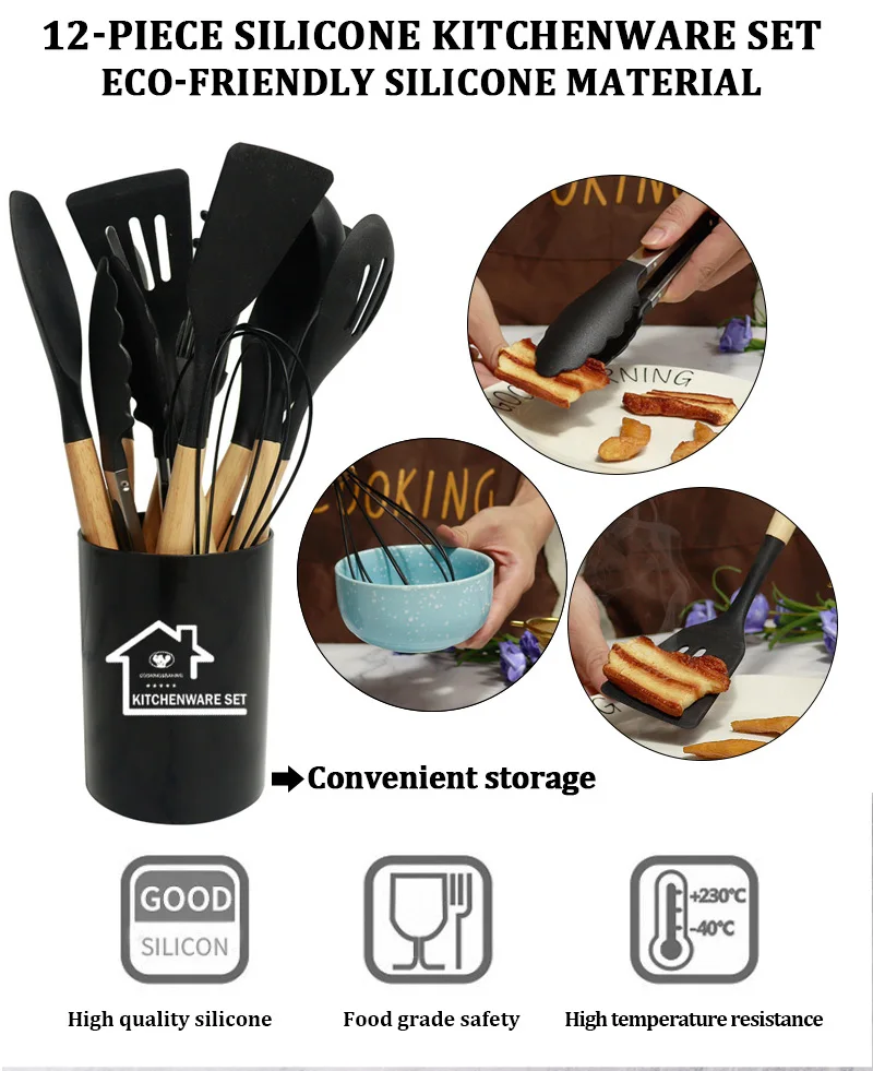 Nonstick 12pcs Cookware Sets Kitchen Utensils Bulk Stocked Silicone