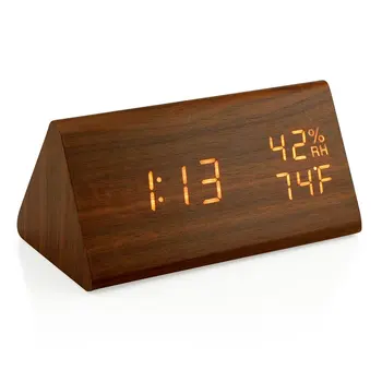 Home Decor Cube Portable Wooden Digital LED Desk Alarm Clock With USB And Battery Supply Time Display Humidity Temperature