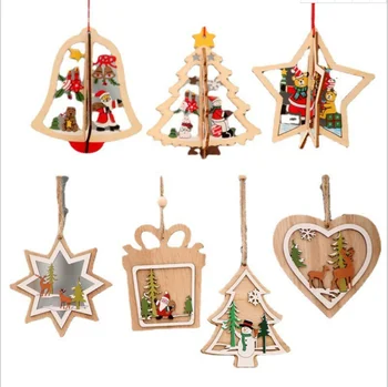TaiLai 3D wooden Christmas Pendant for Christmas Tree Decoration Wooden Hanging Crafts for children Wood Christmas ornaments