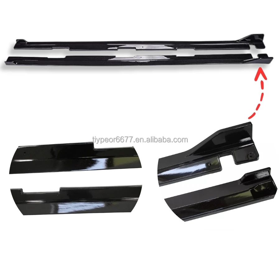  glossy black abs plastic style side skirts extension panel lip-4
