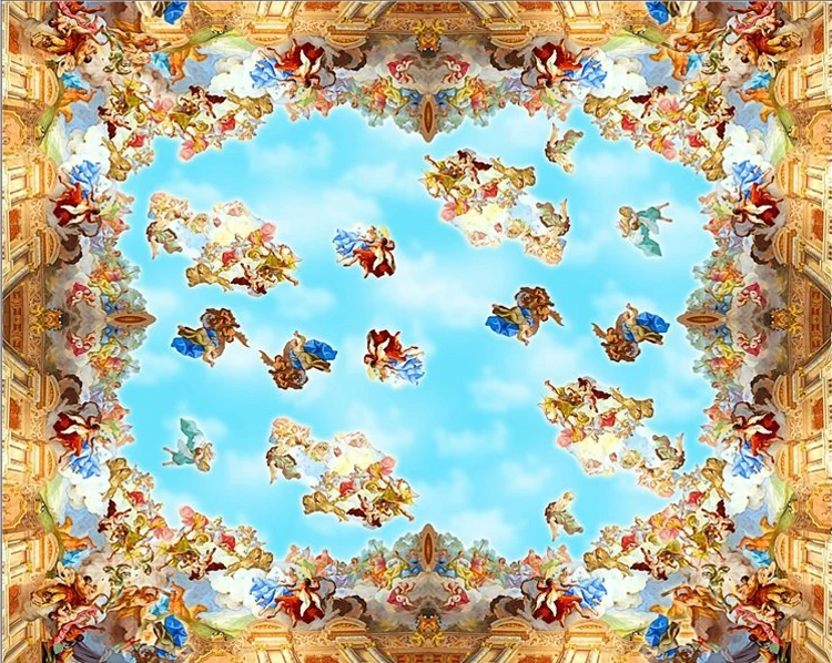 広州アイハウス ヨーロッパ風青空油絵教会天使天井壁紙| Alibaba.com