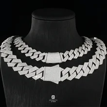 High Jewelry Iced Out Necklace Men VVS Moissanite Chain 925 Silver 15Mm 18Mm Cuban Link Chain