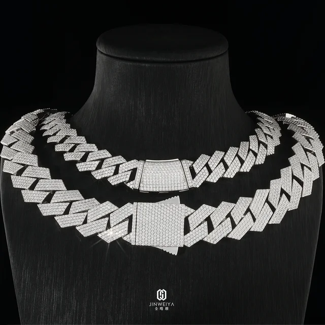 High Jewelry Iced Out Necklace Men VVS Moissanite Chain 925 Silver 15Mm 18Mm Cuban Link Chain