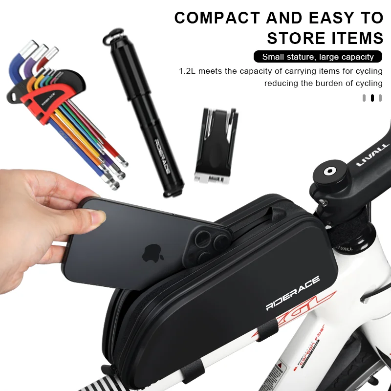 RIDERACE Bike Top Tube Bag Waterproof Durable Cycling Storage Bag MTB Road Bicycle Handlebar Front Bag Ultralight Frame Pouch