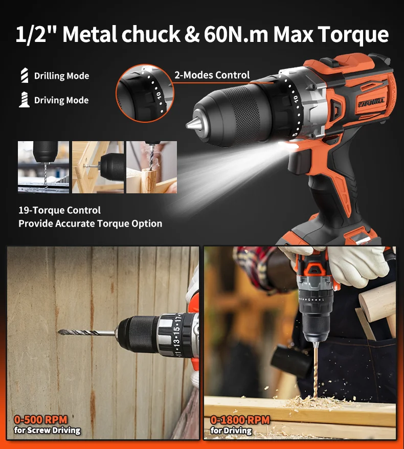 KAFUWELL PA4500HE-W-2 Rechargeable Lithium Battery 20V Wireless Drills  Cordless Electric Impact Driver Multifunctional Drill