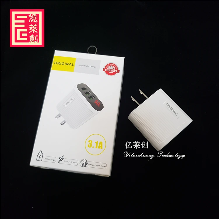 
Дорожный адаптер 5 в 3,1 А со светодиодным дисплеем, электронные аксессуары, 3 Usb-порта, вилка стандарта США, адаптер для зарядного устройства Iphone 