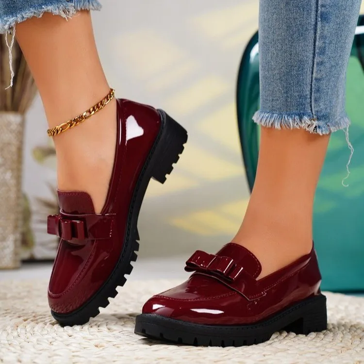 New Spring Fall Women's Pu Shiny Business Dress Shoes Girl Black Platform  Loafer Shoes