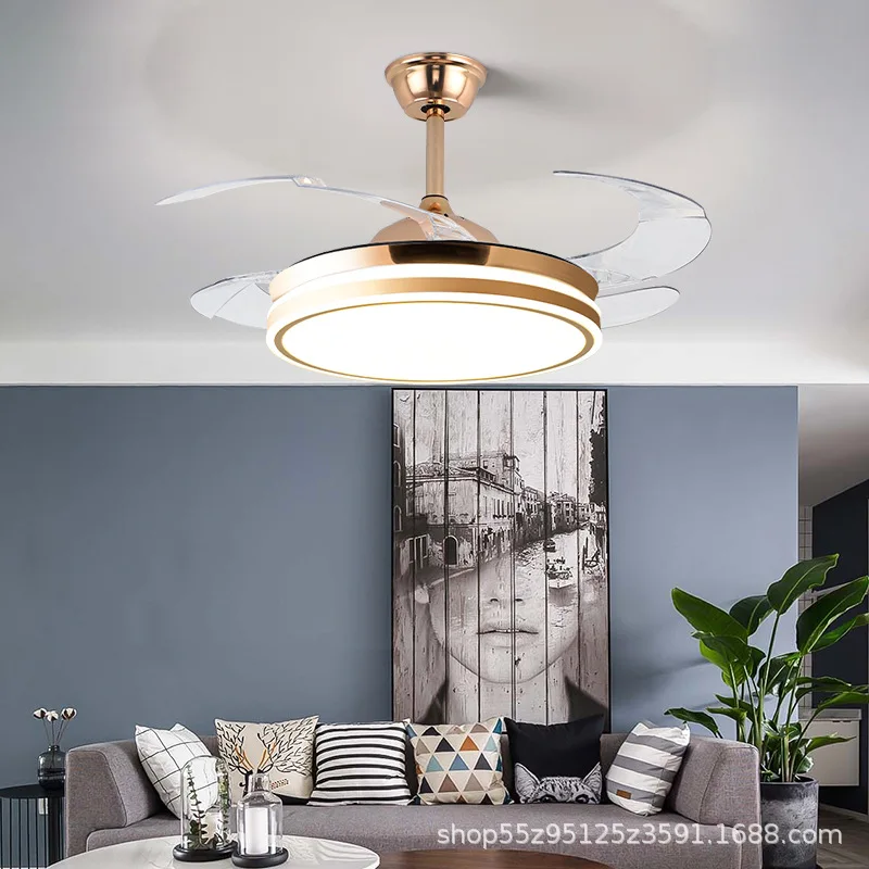 2024 Modern LED Ceiling Fan Light for Home and Restaurant Bluetooth Mute Simple Invisible Iron Chandelier 220V