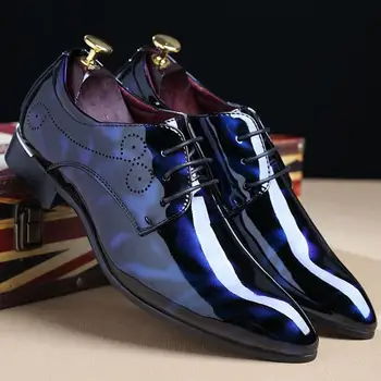 Hot selling plus size 50 men dress shoes italian design patent leather pointed toe oxford formal shoes dress shoes