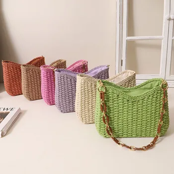 New Arrival Custom Logo Bohemian Style Straw Crochet Crossbody Handmade Beach Bag