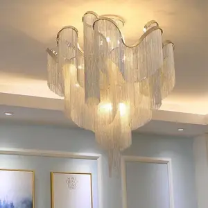 Tassel Ceiling Lamp Living Room Nordic Luxury Hanging Aluminum Chain Fringe Chandelier  Pendant Lights Modern