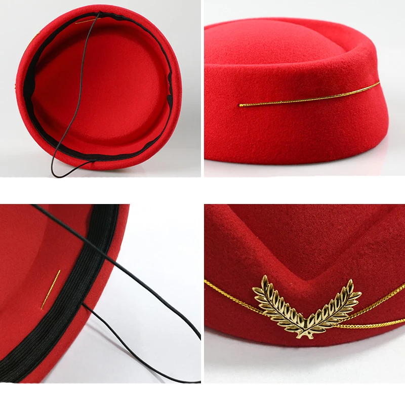 Stewardess Hat Air Hostess Hat Ladies Airline Uniform Hat Stewardess Beret Cap Plain High Quality OEM Blue Female