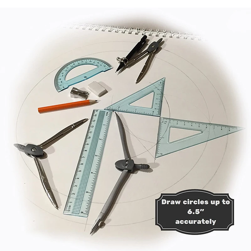 6 Inch Swing Arm Protractor Divider Geometry Protractors Compass Set  Drawing Ruler Set Compass Protractors Square Set