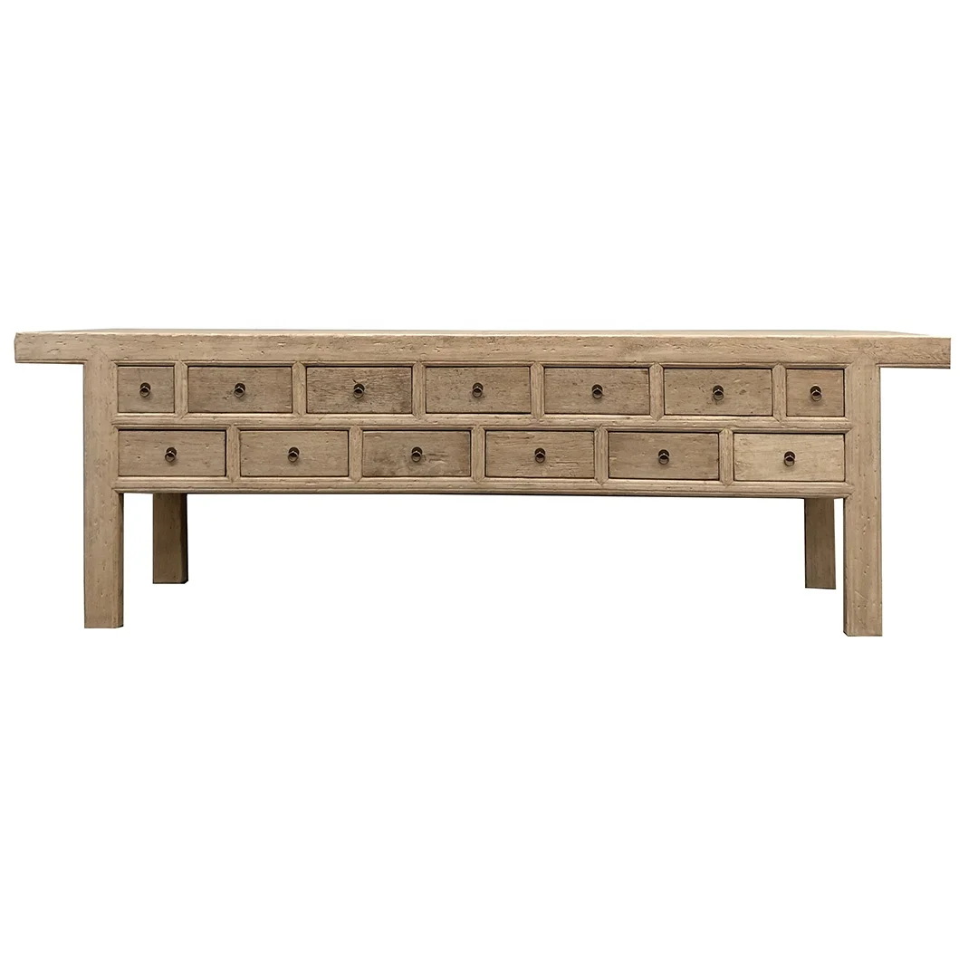 Chinese Reproduction Recycled Solid Wood Furniture Living Room Distressed Natural Color Sideboard