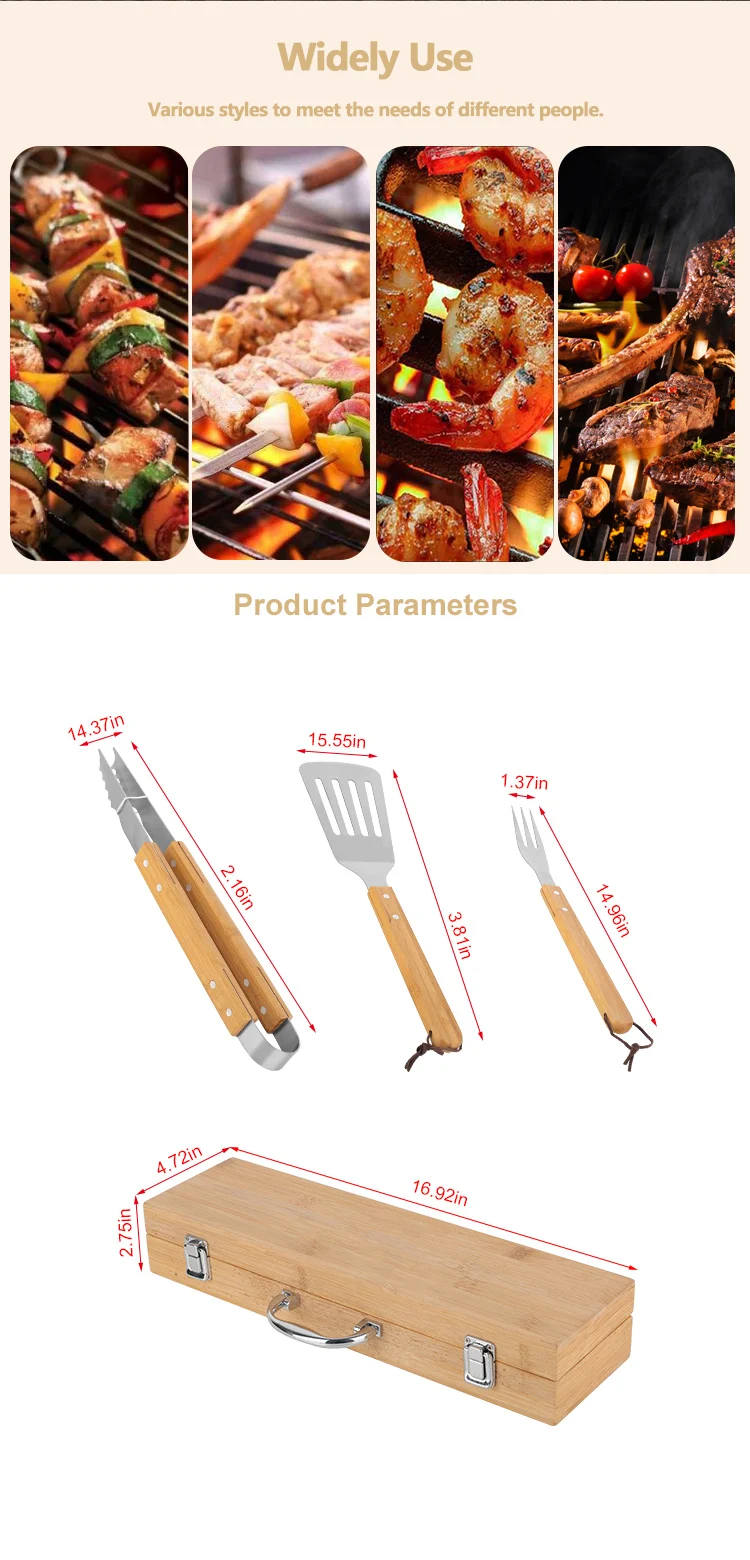 New Arrivals 3 Pcs Set Portable Outdoor Barbecue Grill Accessories Bbq