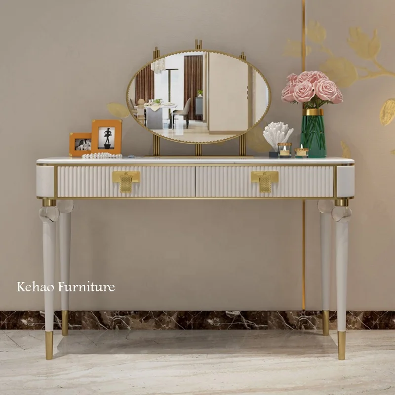 Luxus Kommode Set Marmor Schmink Tisch Design Edelstahl Kristall Bein Kommode Tisch Mit Spiegel Und Hocker Für Schlafzimmer