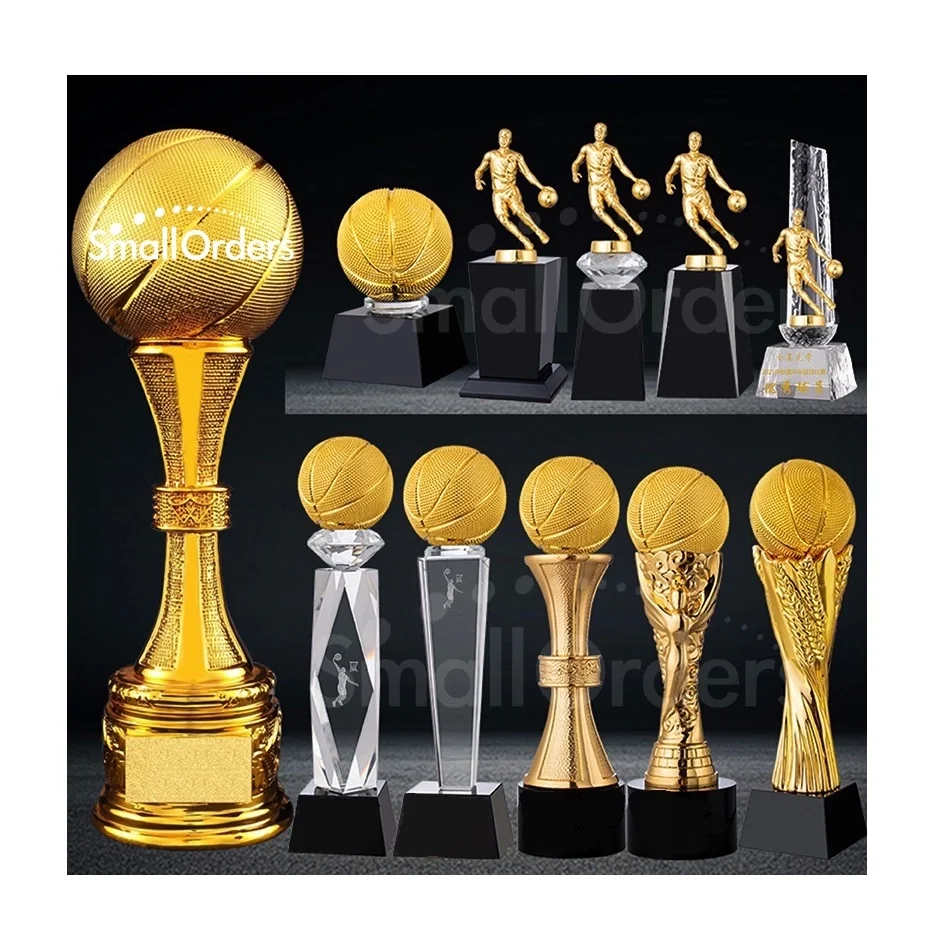 SmallOrders hot selling unique cheap custom blank logo print  sport corporate award UAE crystal resin metal craft trofeos trophy