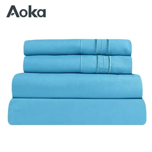 AOKA American Full Size 4 Piece Fitted Packaging Microfiber Classic Bed Sheet Set