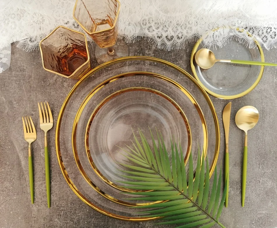 Gold Rim Glass Dinner Plates