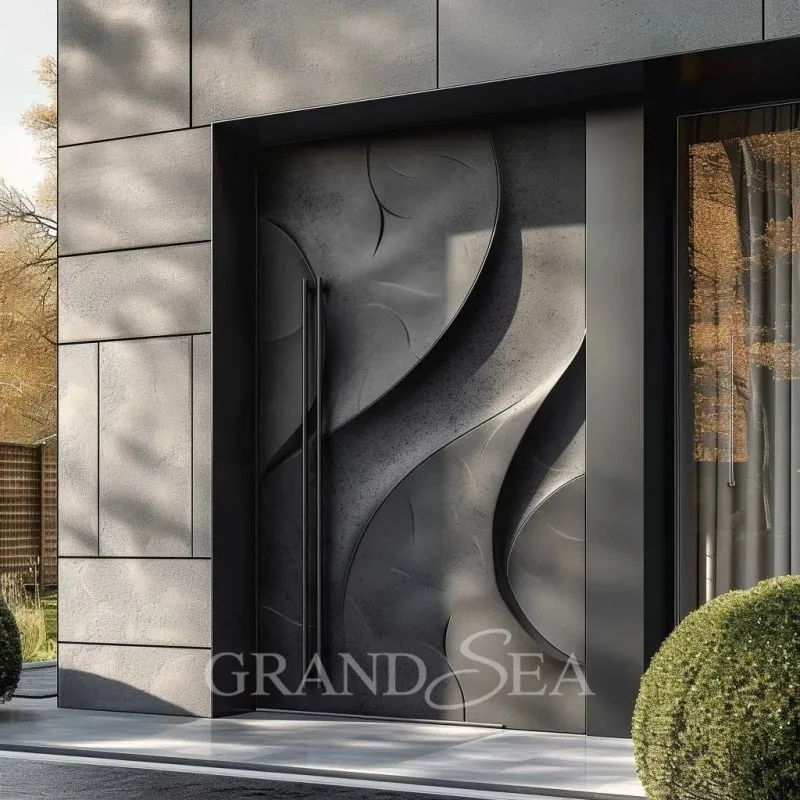 2025 Latest Designs Hign End Villa Wooden 3D Carving Design Exterior Pivot Front Main Entrance Door