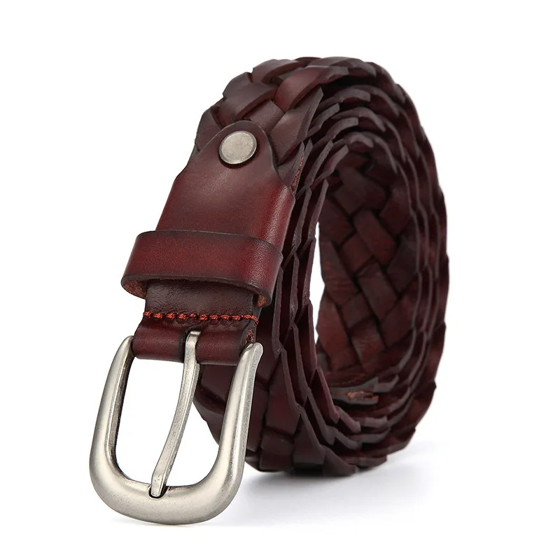Italian Brown Leather Braided Belt