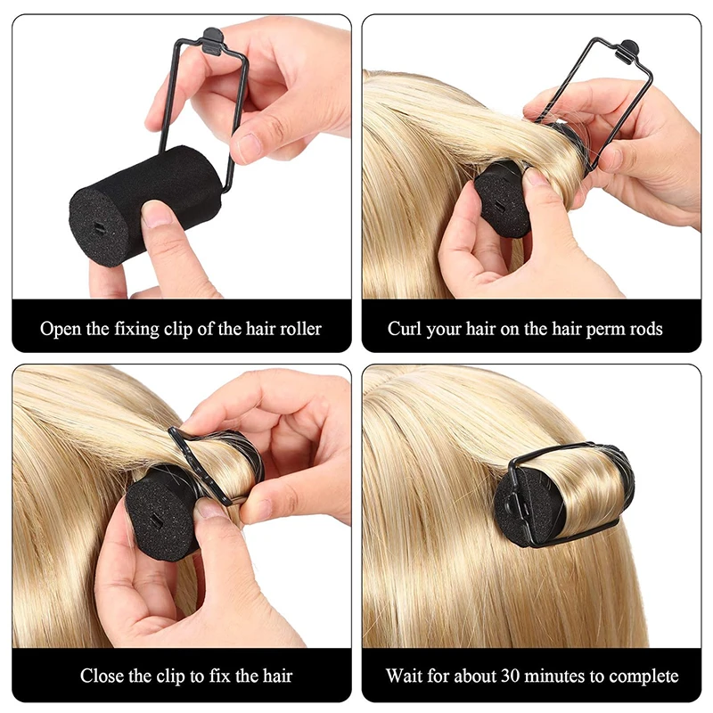 Factory Wholesale 18Pcs Black Satin Sponge Hair Rollers Set Soft Foam Sleeping Curler Roller for Hair Styling