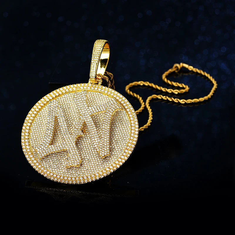 KIYOMING Iced Out Pendant Men Women 44 Round Disc Spin Necklace