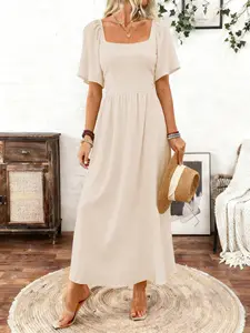 Ladies' Summer Clothing Bohemian Style Square Neck Ruffled Sleeve Elegant Dress Ladies' Casual Summer Dress
