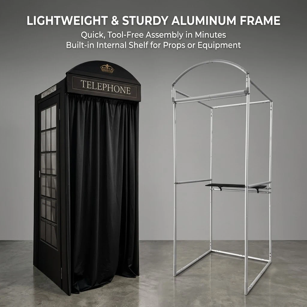 Portable Folding Wedding Photo Booth, Vintage Metal Frame London Telephone Box Cell Backdrop Enclosure for Event Rental H90d2887e55fa470ea22e4c1d851d3a85x