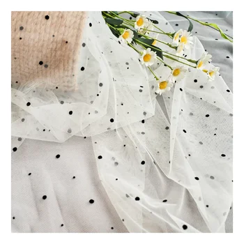 Wholesale Soft Dot Flocked Girl Skirt Hexagonal Net Tulle Fabric For 2022 Party Dress