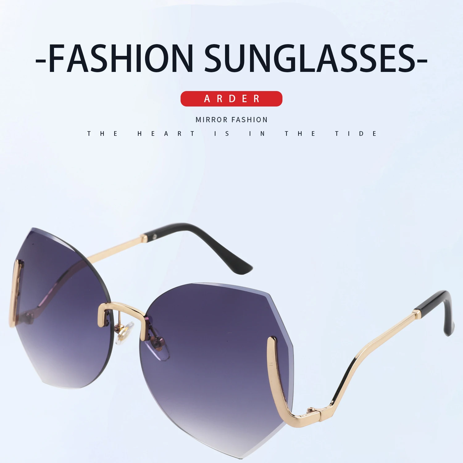 New Rimless Curved Leg Sunglasses Color Ocean Sheet Metal Womens Sunglasses European And 6319