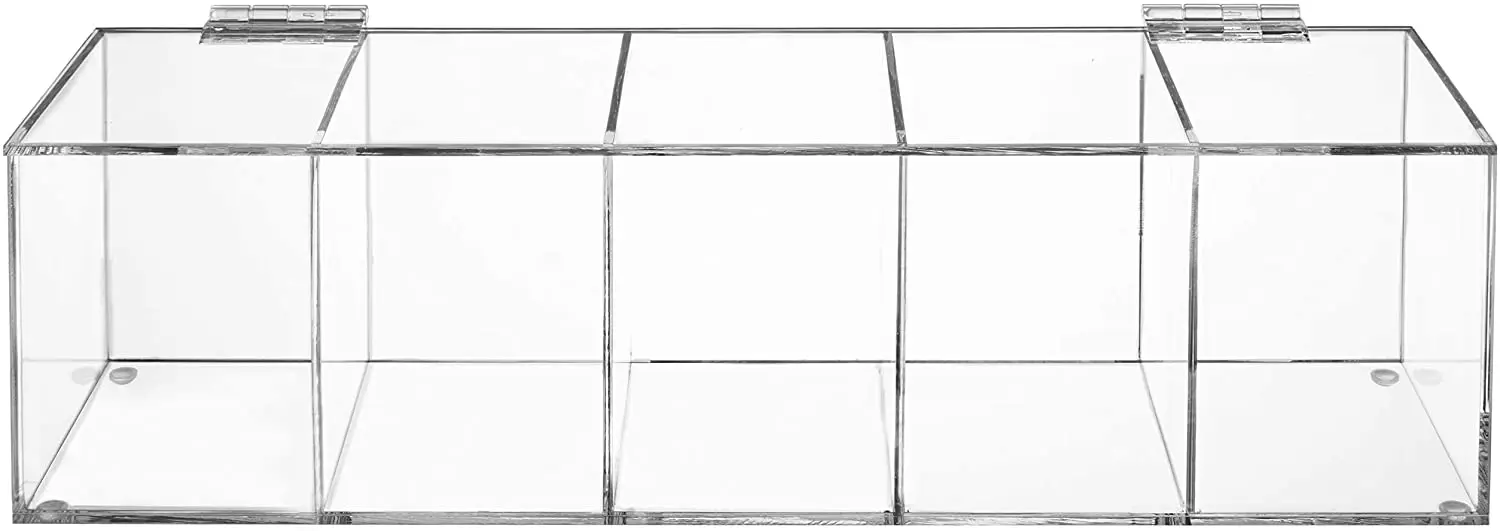 Clear Acrylic Tea Bag Holder Organizer With Hinged Lid,Acrylic 5 Compartment Tea Bag Box for Assorted Teas and Condiments