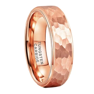 Coolstyle Jewelry Wholesale 6mm Rose Gold Hammered Tungsten Carbide Ring for Men Women Fashion Engagement Wedding Band